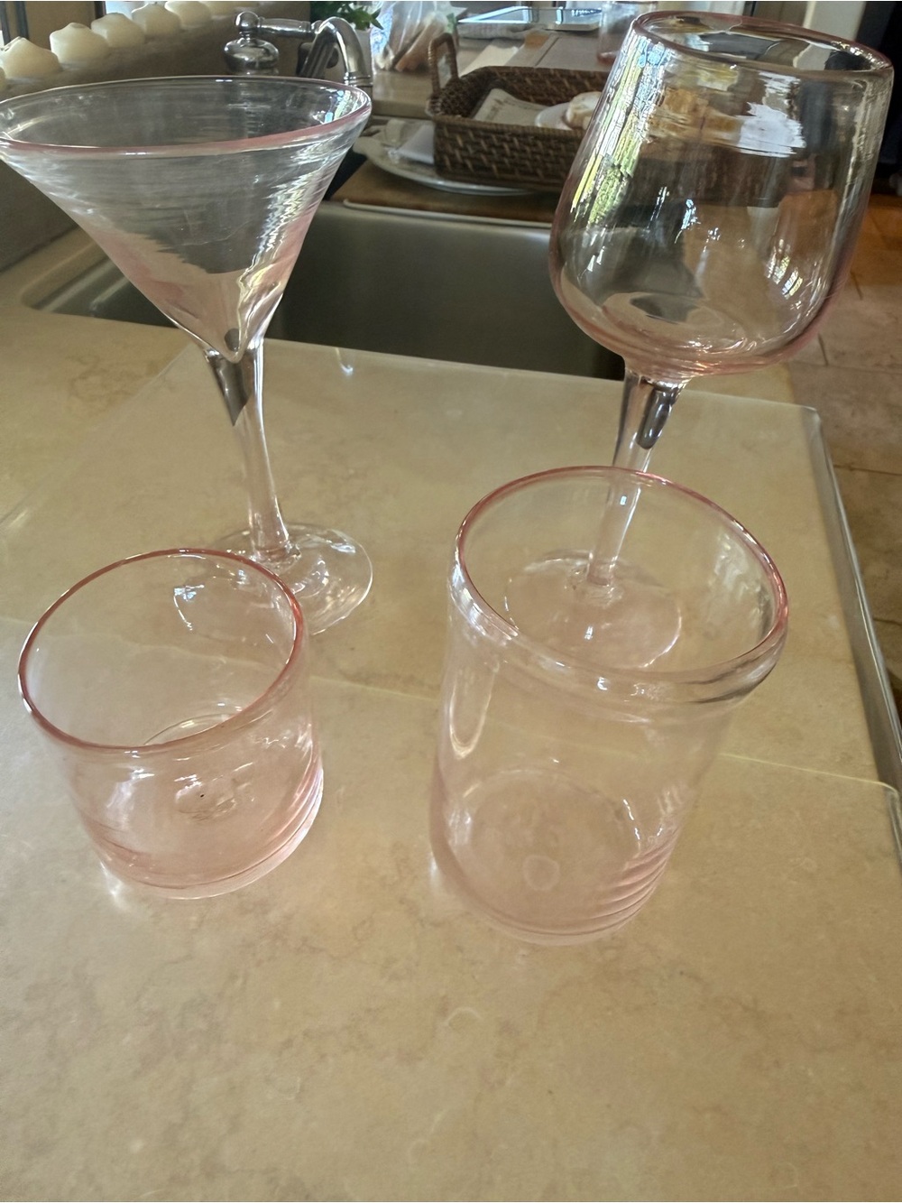 Blush Pink Glassware Set - Elegant Drinking Glasses